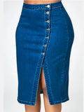 Pbong  Skirts Denim Women Mid Length Skirt Sexy Hip Wrap Tight High Waist Solid Casual Elegant Splice Regular Autumn Winter