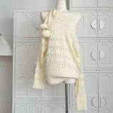 Sweet Sexy Hollow Out Knitted Pullover Women Off Shoulder Japanese Style Elegant Sweater Kawaii Lolita Lace Up Jumpers