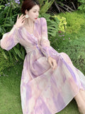 Women Elegant and Chic Midi Party Dress Long Sleeve Vintage A-Line Casual Birthday Vestidos Female Fashion Clothes