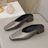 Square Toe Women Slippers Mid Heels Fashion Shoes Heeled Sandals Designer Chunky Dress Slides Walking Comfort Sandalias Mujer