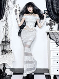 Mermaid Lace-Trimmed Bodycon Fishtail Dress for Women, Off-Shoulder Chain Strap Dress Two-Piece Set