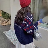 Woman Fair Isle Sweater Polo Collar Button Front Cozy Knit Pullvers Jumper Female Autumn Winter Preppy Vintage Outfit