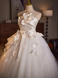 Pbong  Elegant White Wedding Dress with Strapless Ball Gown Skirt for Women Korean Style Polyester Fiber Long Evening Gown