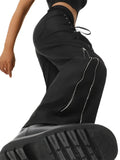 Pbong  Women Chain Cargo Pants Dark Academia Hip Hop Punk Gothic Trousers High Waist Straight Long Pants Streetwear