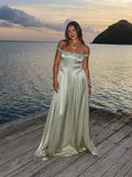 Elegant Stain Off Shoulder Long Dresses Women Retro Solid Waist-cinching Large Hem Evening Dress Lady Chic Party Beach Holiday