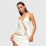 Female Satin Chic Tie Up Hollow Out Crop Top For Women Summer Spaghetti Strap Backless Slim Party Tank Tops Y2K Vest 20