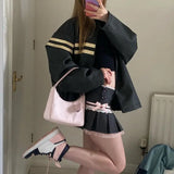 American Sweet Constrast Color Pleated Skirts Y2k Aesthetic Harajuku Punk Side Buttons Short Skirt Vintage Striped Girl Bottom