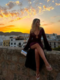 Sexy Hollow Out Ring Link Long Dress For Women Elegant Loose Full Sleeve Backless Maxi Dresses Summer New Vocation Beach Robe