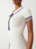 Lapel Lace-up Knit Short Dress New Fashion Casual A-line Mini Dress For Women Academic Style Pleat Summer Female Vestidos