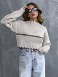 Women's round Neck Pullover Short Knitted Sweater Casual Comfortable Knitwear in Various Colors