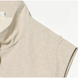 Pbong  Linen Blend Stand Collar Sleeveless Pocket Vest Cinched Waist Sleeveless Summer Women Outerwear Minimal Chic Lady Chaleco