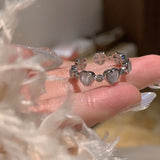 Kpop Y2K Moonstone Geometric Heart Rings Accessories Cute  New Vintage Grunge Aesthetic Jewelry For Women Girl