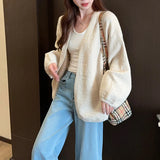 Open Front Knit Cardigan for Women Comfy Balloon Sleeve Open-front Sweater Coat Female Duster Cardi Casual Autumn Winter Outfit