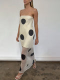 Pbong  Polka Dot Printed Double Layer Women Maxi Dress Sexy See Through Mesh Dress Summer Skinny Elegant Party Evening Dress