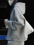 Solid Hooded Cardigan Sweatshirt For Women Drawstring Zipper Long Sleeve Loose Jackets 2024 Spring New