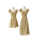 Pbong  Summer Women's Dress Cherry Yellow Flower Slimming High Neck Short Sleeve A-Line Skirt CleanFit Style High Waist Cotton Fabric