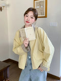 Sweet Cargo Jacket Women Loose Preppy Style Plaid Patchwork Short Coat Casual Korean Fashion Long Sleeve Fall Winter Tops