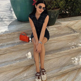 Turn Down Collar Sleeveless Denim Dress Single Breasted Short Dress For Women New Tight Navy Blue Summer Dresses Vestidos