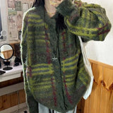 New Autumn Winter American Punk Constrast Color Striped Sweaters Office Lady Lazy Office Lady Cardigan Y2k Vintage Clothes