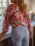 Pbong  Fashion Street Ruffle Top Retro Printed Round Neck Shirt Spring and Autumn Casual Loose Women's Shirt