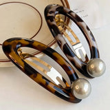 Vintage Leopard Print Oval Hair Clip for Women Elegant Acetate Pearl BB Spring Hair Clip Barrette Hair Accessories
