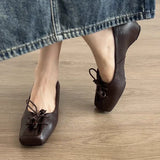 Pbong  Women's Loafers Shoes Square Toe Shallow Designer Heels Shoes New Heeled Sandals Retro Fad Walking Leather Casual Mujer Zapatos