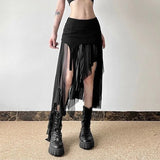 Women Clothes Vintage Y2K Harajuku Aesthetic Fairy Asymmetrical Skirts Summer Female Sexy Split Solid High Waist Slim Midi Skirt