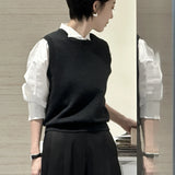 Pbong  Simple round Ne Knitted Vest  Color Svel Commute Sle Lightweight Luxury Top Pure Color Autumn Faion Women's ...