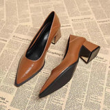 New Thick Heel Shoes High Quality Leather Shoes Shallow Dress Pointed Toe Womens Shoes Shallow Mouth  Women's Pumps