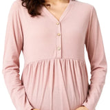 Pbong  Pregnant Women's Summer Simple Natural Solid Color Long Sleeved V-neck Nursing Top Soft and Comfortable Loose Outdoor T-shirt