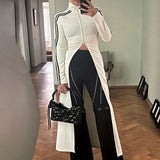 White Side Stripe turtleneck Zipper Dress