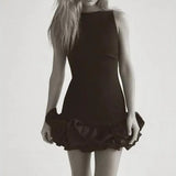Pbong  Elegant Lady Ruffles Bud Hem Dress Fashion Sleeveless Slim Fit Bodycon Dresses for Women Coquette Cocktail Party Short Dress