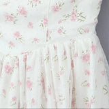 Pbong  Sweet White With Pink Flower Spliced Mesh Lace Sling Dresses Women Low Waist Swing A-line Short Dresses Party Robe Vestidos