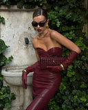 Luxury Leather Strapless Short Dress Chic Womens Summer Sexy Party Waist Curvy Dresses 2025 Evening Red Green Brown Y2K Cocktail