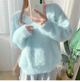 Pbong  Yellow Mink V-ne Sweater Women's Inner Gentle Sle Autumn Winter New Loose Lazy Thiened Top Commute Sle Regular Length