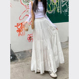 Summer High Waist White Mini Skirt Women Fashion Korean Patchwork A-Line Skirts Female Summer Solid Elegant All-Match Long Skirt