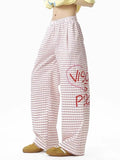 Pbong  Streetwear Women Plaid Wide Leg Pants High Waist Hip Hop Letter Loose Trousers Spring Summer Harajuku Bf American Vintage Pant