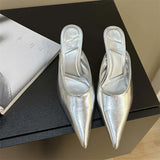 Pbong  Spring Concise Pointed Toe Slipper Women  Fashion Thin Low Heels Dress Slip On Slide Mules Party Shoes Zapatos Mujer