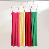 Women's High Waist Knit Dress Sleeveless Pleated Long Dress Casual Vacation Beach Slip Dresses Summer Fashion Female Clothing