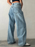 Low Rise Jeans for Women Jeans Wide Straight Leg Baggy Jeans Y2k Vintage Boyfriend Denim Pants with Pocket Streetwear