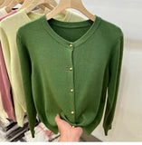 Gold Button Cardigan for Women Long Sleeve Single Breasted Knit Jacket Sweater Tops Sweaters Spring Autumn Ladies Soft Knitwear
