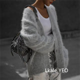 Spring Autumn Women Cardigan Sweater Jacket 2025 Imitation Mink Fur Versatile Female Sweater V-neck Loose Ladies Knitted Top
