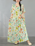 Pbong  Bohemian Print Maxi Dress High Waist Short Sleeve round Neck plus Size Summer Fashion Simple Elegant Women's Clothing