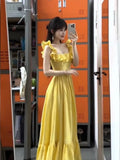 Pbong  Flying Sleeve Maxi Dresses for Women Korean New Square Collar Robe Femme Sweet Tunic Ruffles Summer Dress