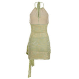 Pbong  Sexy Bandage Lace Bodycon Dress Slim O-Neck Backless Sleeveless Mini Dresses For Women Summer Fashion Streetwear