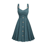 2025 Women's Summer Dresses Heather Crossover Mock Button Dress O Ring Strap High Waisted A Line Mini Casual Dress