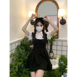 White Bubble Sve ort Sve irt Women's Summer New  Knot Waist Cinching Dr Set A-Line Skirt High Waist