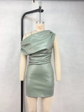 Luxury Leather Strapless Short Dress Chic Womens Summer Sexy Party Waist Curvy Dresses 2025 Evening Red Green Brown Y2K Cocktail