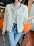 Sweet Tassel Slim Tweed Jacket Women Fashion Long Sleeve Korean O Neck Short Coat Chic Elegant Fall Small Fragrance Tops