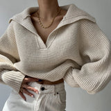 Pbong  New Women's Faion Knitted Sweater Lapel Pullover Blouse Svel Autumn Season Other Material 00% Ladies Knitwear